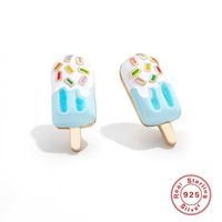 1 Pair Simple Style Ice Cream Enamel Sterling Silver Ear Studs sku image 1