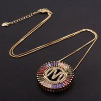 Commute Letter Copper Plating Inlay Zircon Gold Plated Pendant Necklace main image 4