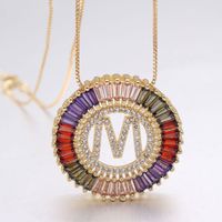 Commute Letter Copper Plating Inlay Zircon Gold Plated Pendant Necklace main image 5