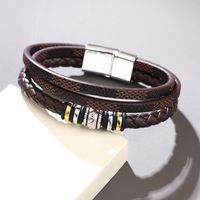 Hip-hop Totem Symbol Pu Leather Alloy Knitting Men's Wristband main image 4