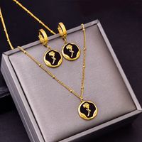 Vintage Style Flower Titanium Steel Plating Inlay Shell Earrings Necklace Jewelry Set sku image 9