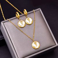 Vintage Style Flower Titanium Steel Plating Inlay Shell Earrings Necklace Jewelry Set sku image 8