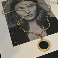 Artistique Style Cool Rond Acier Au Titane Placage Plaqué Or 18k Pendentif Sautoir main image 5