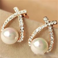 1 Pair Elegant Geometric Inlay Alloy Artificial Pearls Rhinestones Ear Studs main image 4