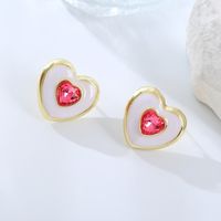 Sweet Artistic Heart Shape Alloy Plating Inlay Rhinestones Gold Plated Women's Ear Studs sku image 3