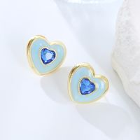 Sweet Artistic Heart Shape Alloy Plating Inlay Rhinestones Gold Plated Women's Ear Studs sku image 2