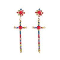Vintage Style Artistic Cross Alloy Plating Inlay Rhinestones Gold Plated Women's Drop Earrings main image 2