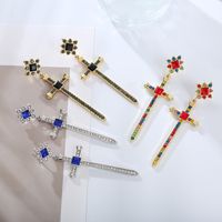 Vintage Style Artistic Cross Alloy Plating Inlay Rhinestones Gold Plated Women's Drop Earrings main image 1