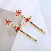 Vintage Style Artistic Cross Alloy Plating Inlay Rhinestones Gold Plated Women's Drop Earrings main image 3