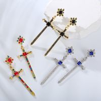 Vintage Style Artistic Cross Alloy Plating Inlay Rhinestones Gold Plated Women's Drop Earrings main image 4