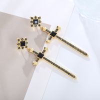 Vintage Style Artistic Cross Alloy Plating Inlay Rhinestones Gold Plated Women's Drop Earrings main image 6