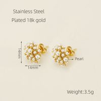 1 Pair Elegant Geometric Polishing Plating Inlay 304 Stainless Steel Freshwater Pearl 18K Gold Plated Ear Studs sku image 1