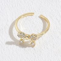 Elegant Leaf Butterfly Bow Knot Copper Inlay Zircon 14k Gold Plated Open Ring sku image 2