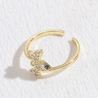 Elegant Leaf Butterfly Bow Knot Copper Inlay Zircon 14k Gold Plated Open Ring sku image 4