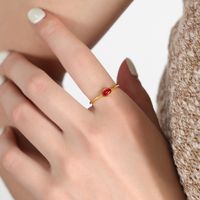 Simple Style Square Oval Titanium Steel Plating Inlay Glass Stone Zircon 18k Gold Plated Rings sku image 4