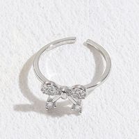 Elegant Leaf Butterfly Bow Knot Copper Inlay Zircon 14k Gold Plated Open Ring sku image 6