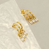 1 Pair Elegant C Shape Rectangle Plating Inlay 304 Stainless Steel Zircon 18K Gold Plated Drop Earrings main image 1