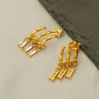 1 Pair Elegant C Shape Rectangle Plating Inlay 304 Stainless Steel Zircon 18K Gold Plated Drop Earrings main image 6