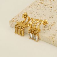 1 Pair Elegant C Shape Rectangle Plating Inlay 304 Stainless Steel Zircon 18K Gold Plated Drop Earrings main image 3