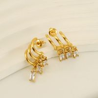1 Pair Elegant C Shape Rectangle Plating Inlay 304 Stainless Steel Zircon 18K Gold Plated Drop Earrings main image 4