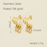 1 Pair Elegant C Shape Rectangle Plating Inlay 304 Stainless Steel Zircon 18K Gold Plated Drop Earrings sku image 1