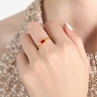Simple Style Square Oval Titanium Steel Plating Inlay Glass Stone Zircon 18k Gold Plated Rings sku image 16