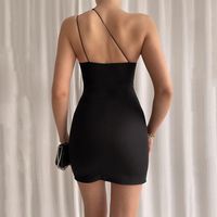 Women's Strap Dress Sexy Oblique Collar Slit Backless Sleeveless Solid Color Above Knee Banquet main image 4