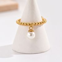 304 Stainless Steel 14K Gold Plated Elegant Simple Style Plating Inlay Round Artificial Pearls Charm Ring main image 1