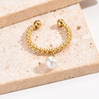 304 Stainless Steel 14K Gold Plated Elegant Simple Style Plating Inlay Round Artificial Pearls Charm Ring main image 3