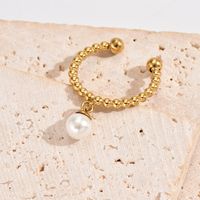 304 Stainless Steel 14K Gold Plated Elegant Simple Style Plating Inlay Round Artificial Pearls Charm Ring main image 2