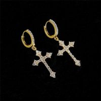 1 Pair Ig Style Cross Inlay Copper Rhinestones Gold Plated Silver Plated Drop Earrings main image 3