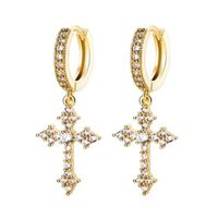 1 Pair Ig Style Cross Inlay Copper Rhinestones Gold Plated Silver Plated Drop Earrings main image 5