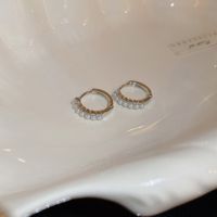 Simple Inlaid Pearl Geometric Circle Copper Earrings Wholesale sku image 2