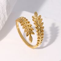 Vintage Style Simple Style Leaves Stainless Steel Plating Gold Plated Silver Plated Open Ring sku image 1
