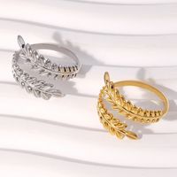 Vintage Style Simple Style Leaves Stainless Steel Plating Gold Plated Silver Plated Open Ring main image 1