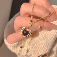Vintage Style Simple Style Heart Shape Copper Brass Plating Inlay Artificial Gemstones Gold Plated Pendant Necklace main image 1