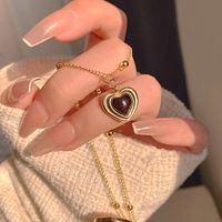 Vintage Style Simple Style Heart Shape Copper Brass Plating Inlay Artificial Gemstones Gold Plated Pendant Necklace sku image 1