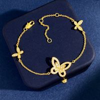 Elegant Lady Butterfly Copper Inlay Zircon Bracelets Earrings Necklace sku image 6