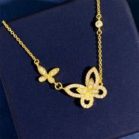 Elegant Lady Butterfly Copper Inlay Zircon Bracelets Earrings Necklace sku image 8