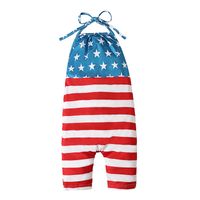 Independence Day Casual Star Stripe Butterfly Printing Backless Cotton Jumpsuits main image 3