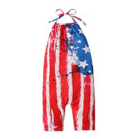 Independence Day Casual Star Stripe Butterfly Printing Backless Cotton Jumpsuits main image 4