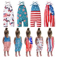 Independence Day Casual Star Stripe Butterfly Printing Backless Cotton Jumpsuits main image 1