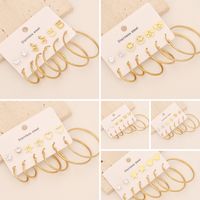 6 Pairs Simple Style Commute Star Heart Shape Butterfly Inlay Stainless Steel Zircon 18K Gold Plated Earrings main image 1