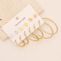6 Pairs Simple Style Commute Star Heart Shape Butterfly Inlay Stainless Steel Zircon 18K Gold Plated Earrings main image 2