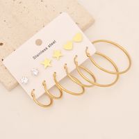 6 Pairs Simple Style Commute Star Heart Shape Butterfly Inlay Stainless Steel Zircon 18K Gold Plated Earrings main image 7