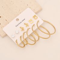 6 Pairs Simple Style Commute Star Heart Shape Butterfly Inlay Stainless Steel Zircon 18K Gold Plated Earrings main image 3