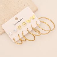 6 Pairs Simple Style Commute Star Heart Shape Butterfly Inlay Stainless Steel Zircon 18K Gold Plated Earrings main image 6
