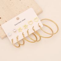 6 Pairs Simple Style Commute Star Heart Shape Butterfly Inlay Stainless Steel Zircon 18K Gold Plated Earrings main image 4