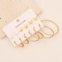 6 Pairs Simple Style Commute Star Heart Shape Butterfly Inlay Stainless Steel Zircon 18K Gold Plated Earrings sku image 1