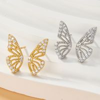 Fairy Style Butterfly Metal Plating Hollow Out Inlay Artificial Diamond 18k Gold Plated Silver Plated Women's Ear Studs main image 1
